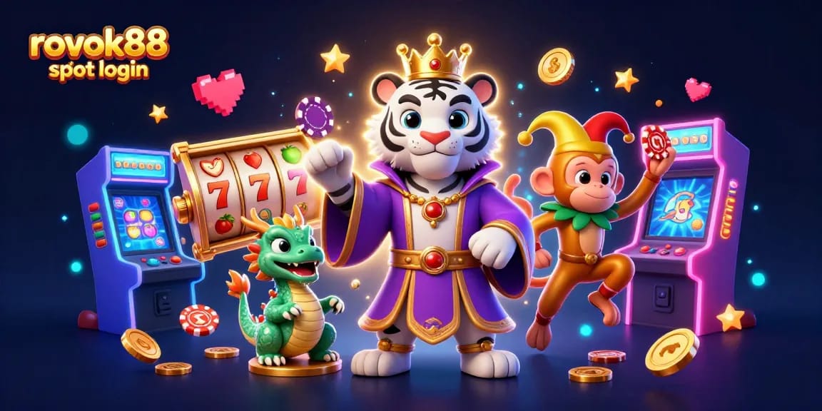 Engage with exciting gameplay at rokok88 slot login, featuring vibrant slot reels and casino symbols.