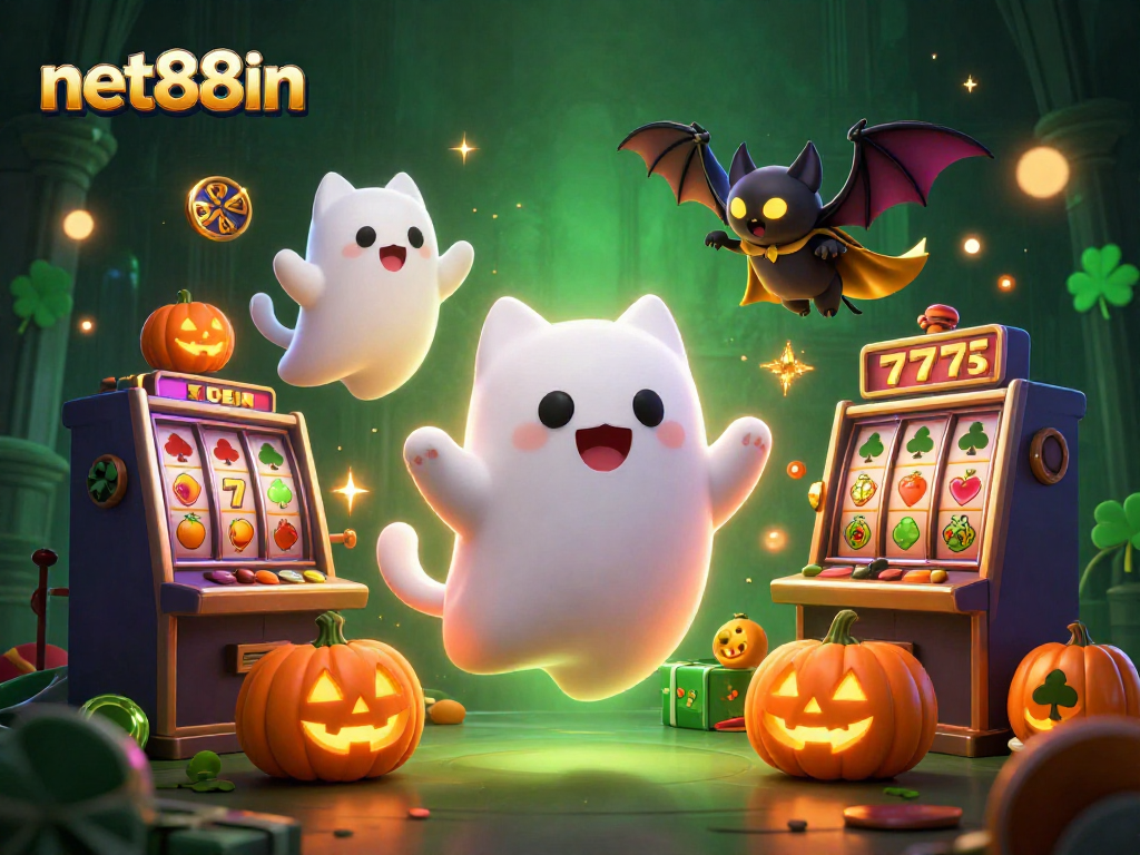 Experience the excitement of net88in with a ghost cat in a haunted casino scene