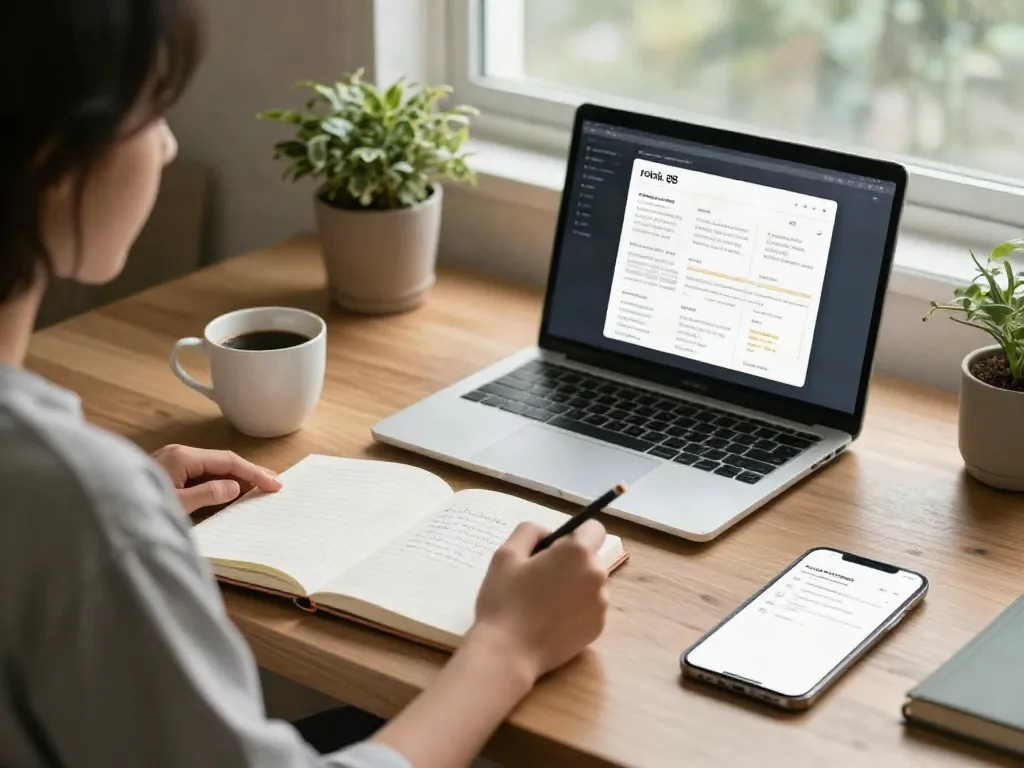 Journaling digital experiences at home with coffee, highlighting rokok 88 lifestyle.
