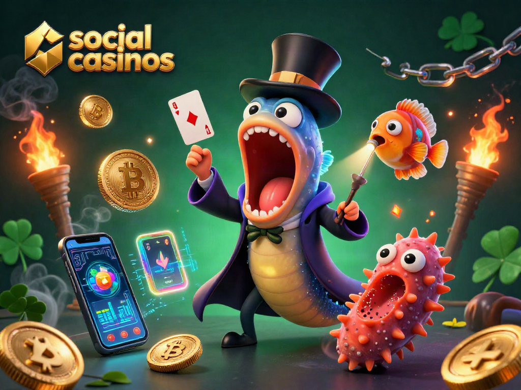 Engage with social casinos in a vibrant underwater magic scene featuring unique sea creatures and crypto elements.