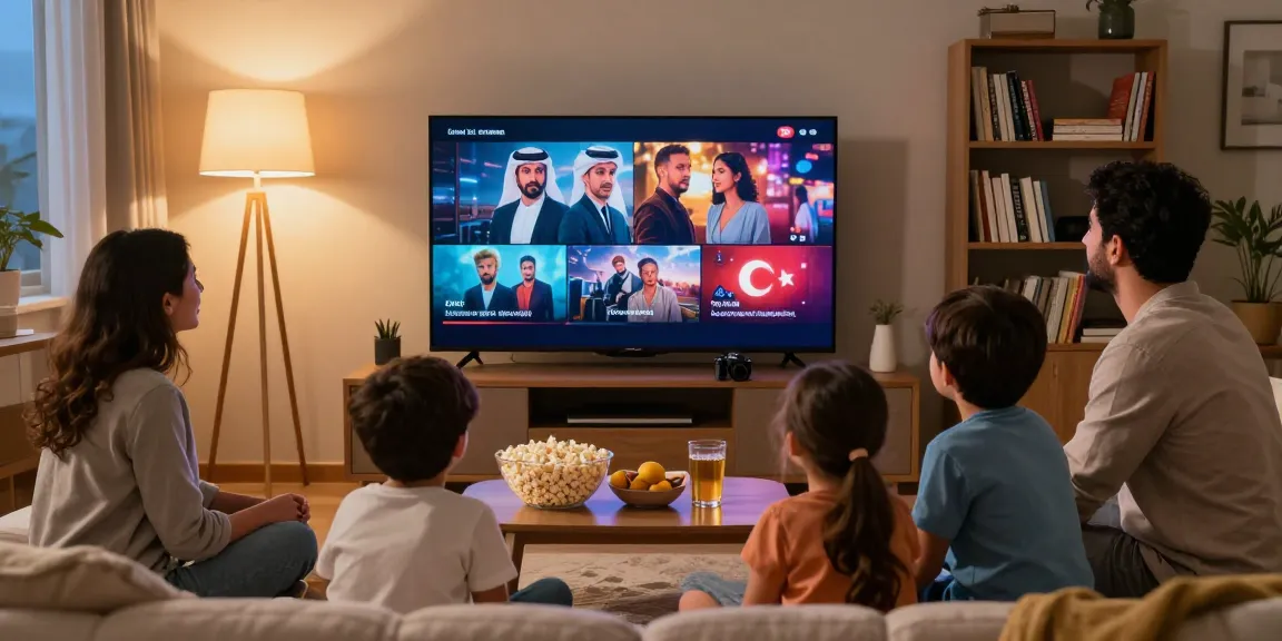 Family enjoying مسلسل، مسلسلات تركية، مسلسلات عربية together in a cozy living room setting.