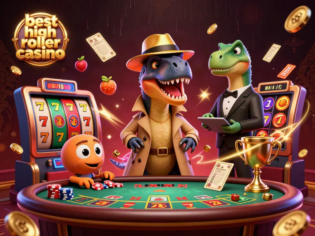 Experience the excitement of the best high roller casino with a velociraptor and friends at the blackjack table.