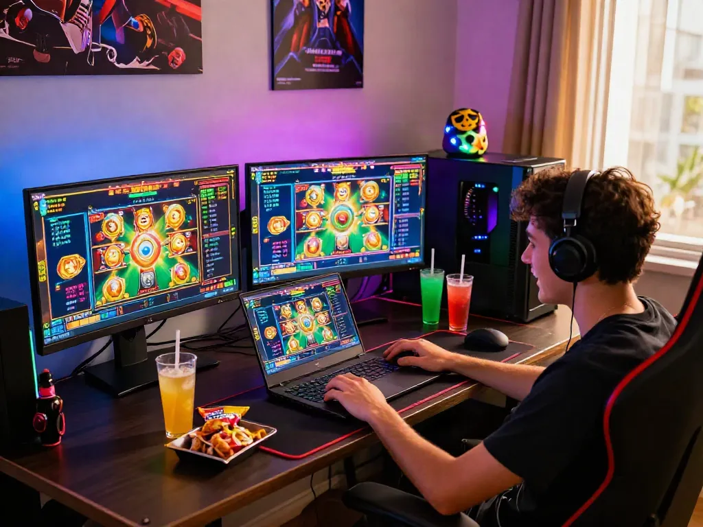 Exciting online gaming setup showcasing situs gacor slot adventures with vibrant visuals and engaging atmosphere.