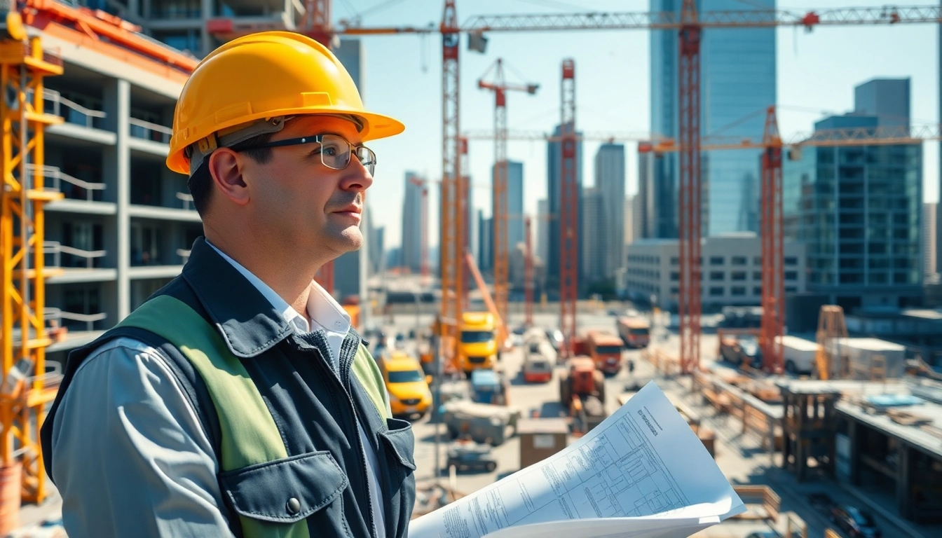 Manhattan Construction Manager coordinating activities at a lively construction site.