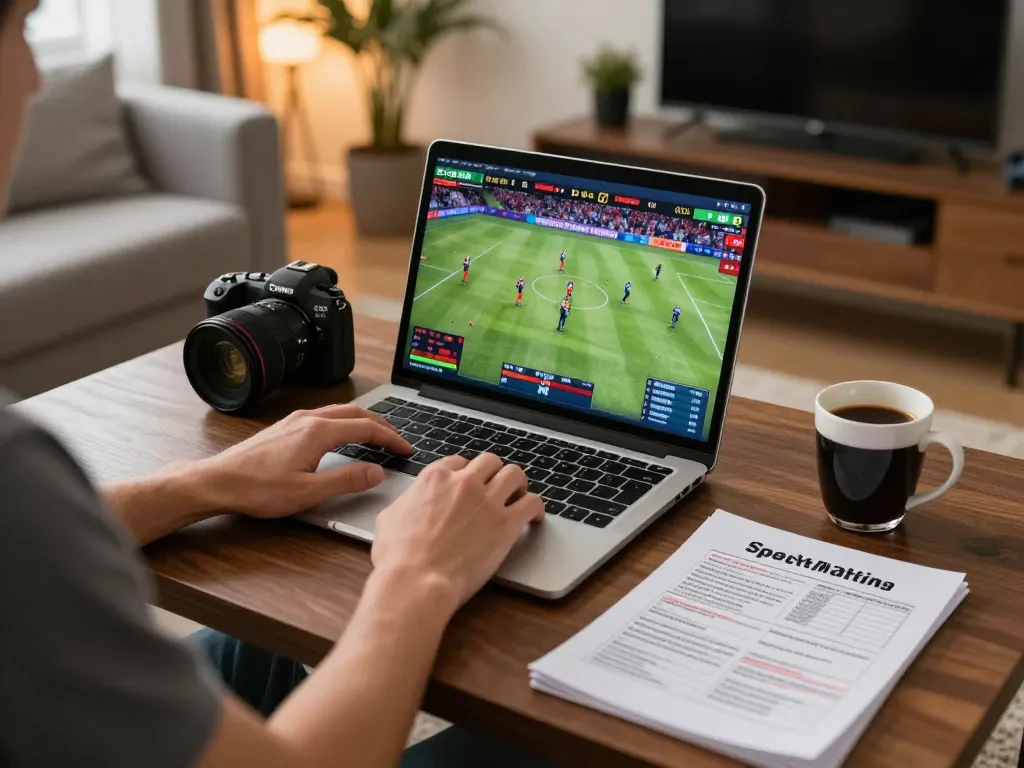 Person engaged in sports betting at home, illustrating responsible gambling practices within the man club context.