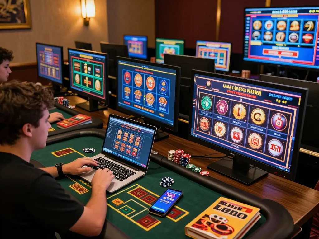 Active online gaming session at Trang chủ NK88 with live dealer, laptop, and smartphone in cozy environment