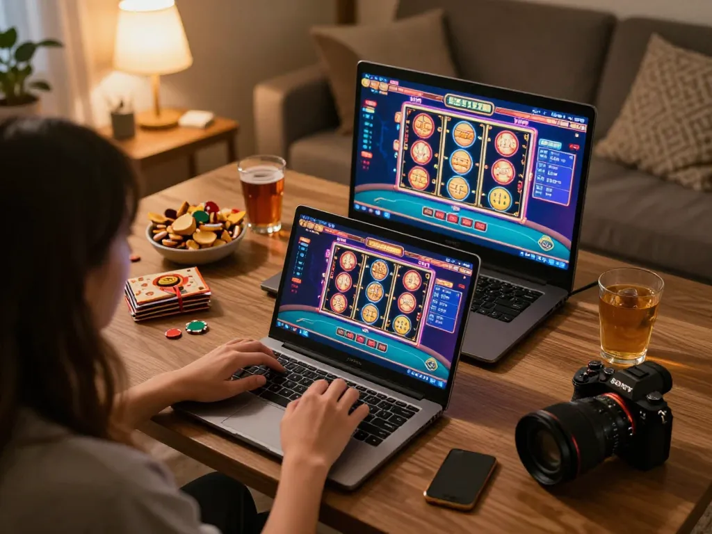 Engaging online gaming scene with lc88pro.com logo showcased on a laptop screen during an interactive casino session.