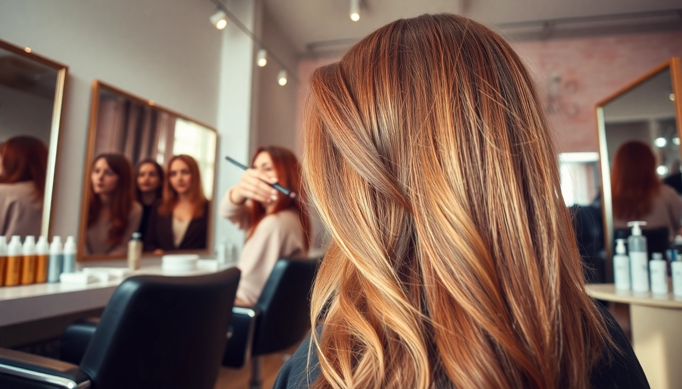 Hair colour specialist expertly applying color on a client's hair in a modern salon.