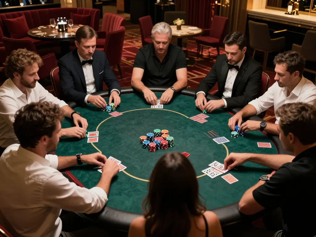 Players engaged in a high-stakes poker game at GG88 casino, showcasing strategic betting moments