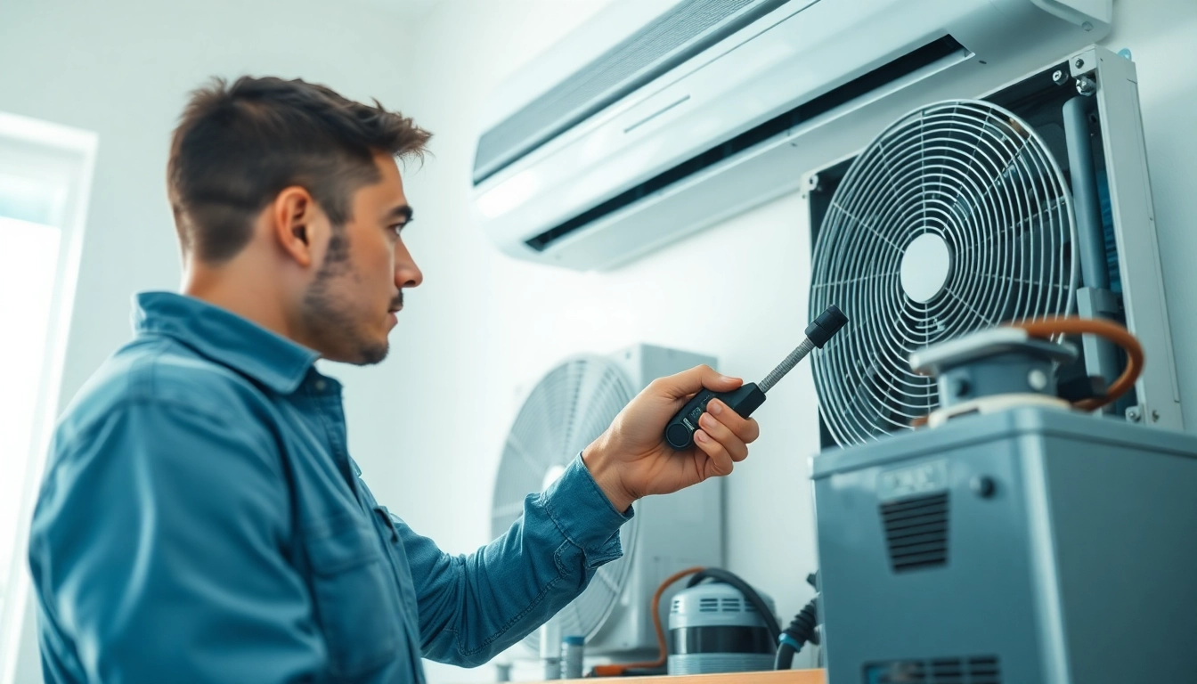 Expert performing Air Conditioning Repair Tampa with precision in a bright home setting.