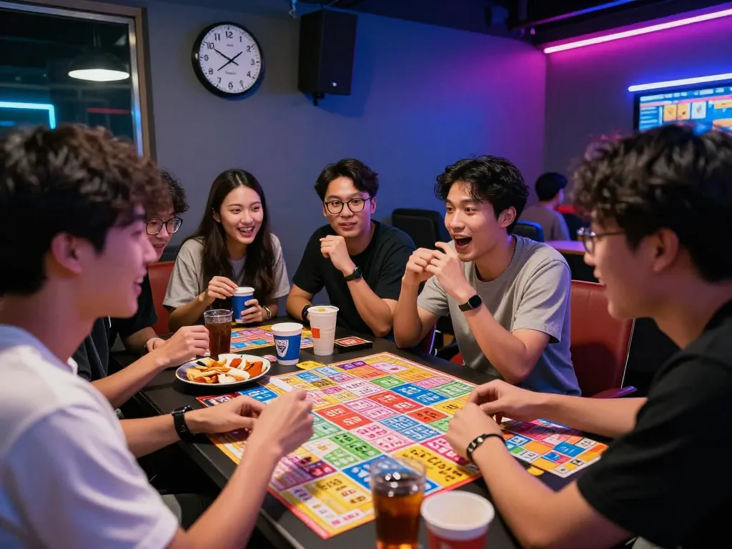 Teman-teman dengan antusias mendiskusikan strategi mereka dengan tiket lotere HK Malam Ini di ruang permainan yang hidup.