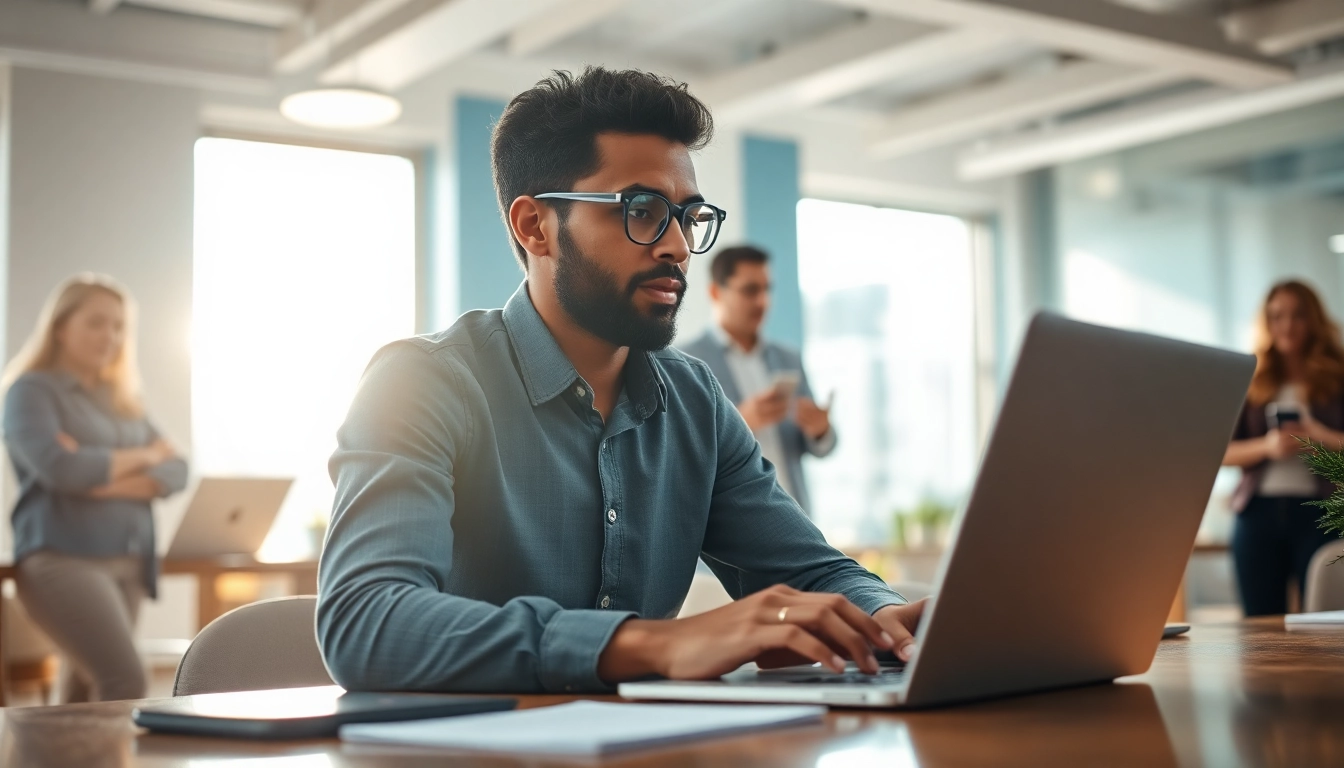 Man reviewing managed IT services with team collaboration reflecting msp companies near me.