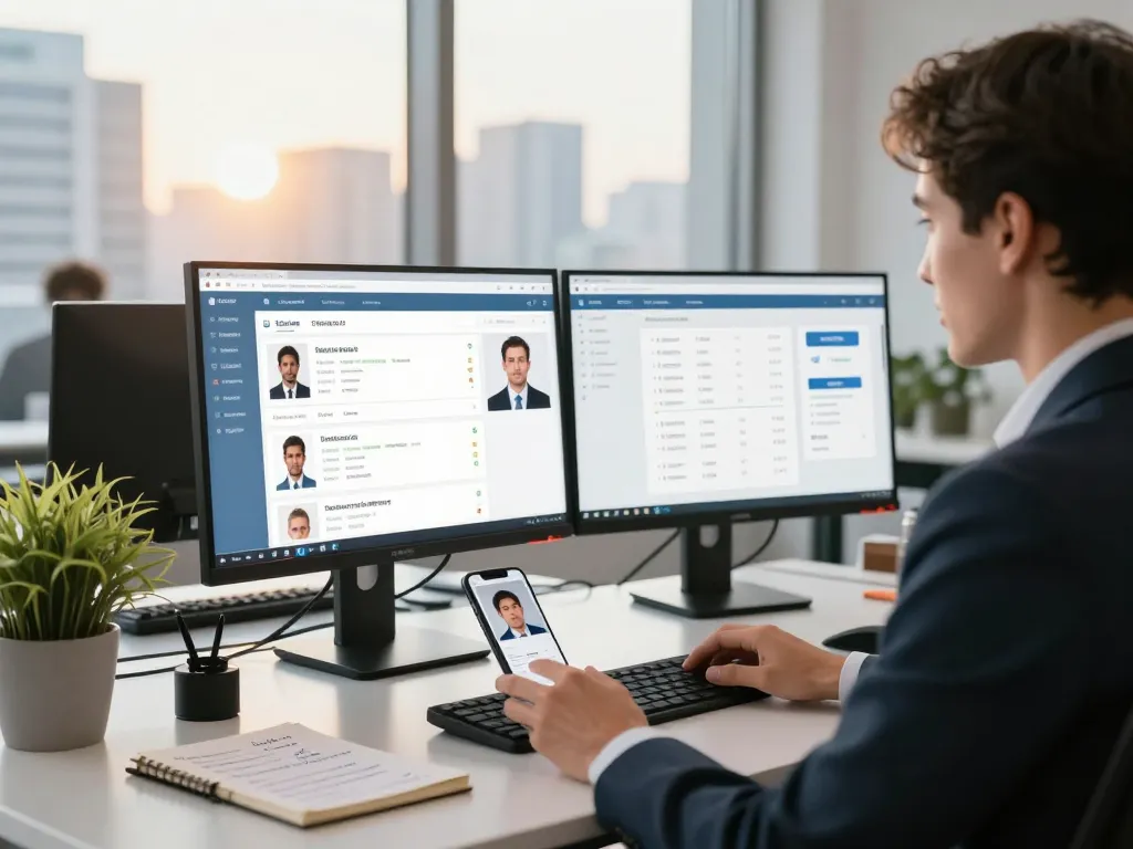 Engaging in an automated phone interview with HeyMilo AI technology in an innovative corporate setting.