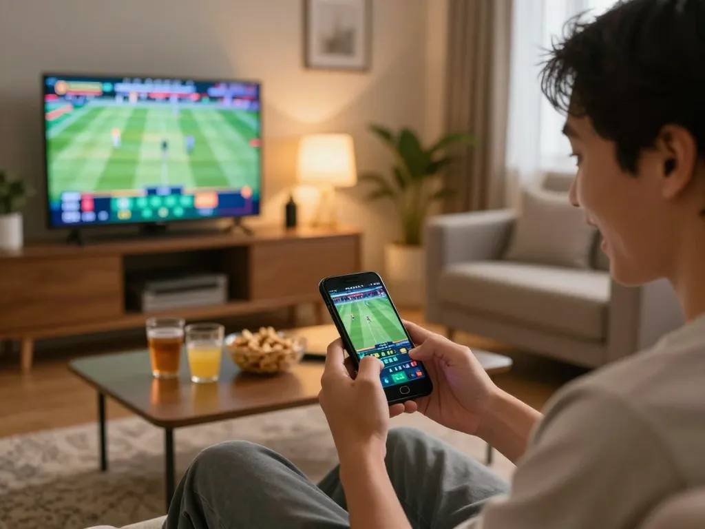 Bersemangat melakukan taruhan pada Judi Bola Terpercaya menggunakan smartphone di setting rumah yang nyaman