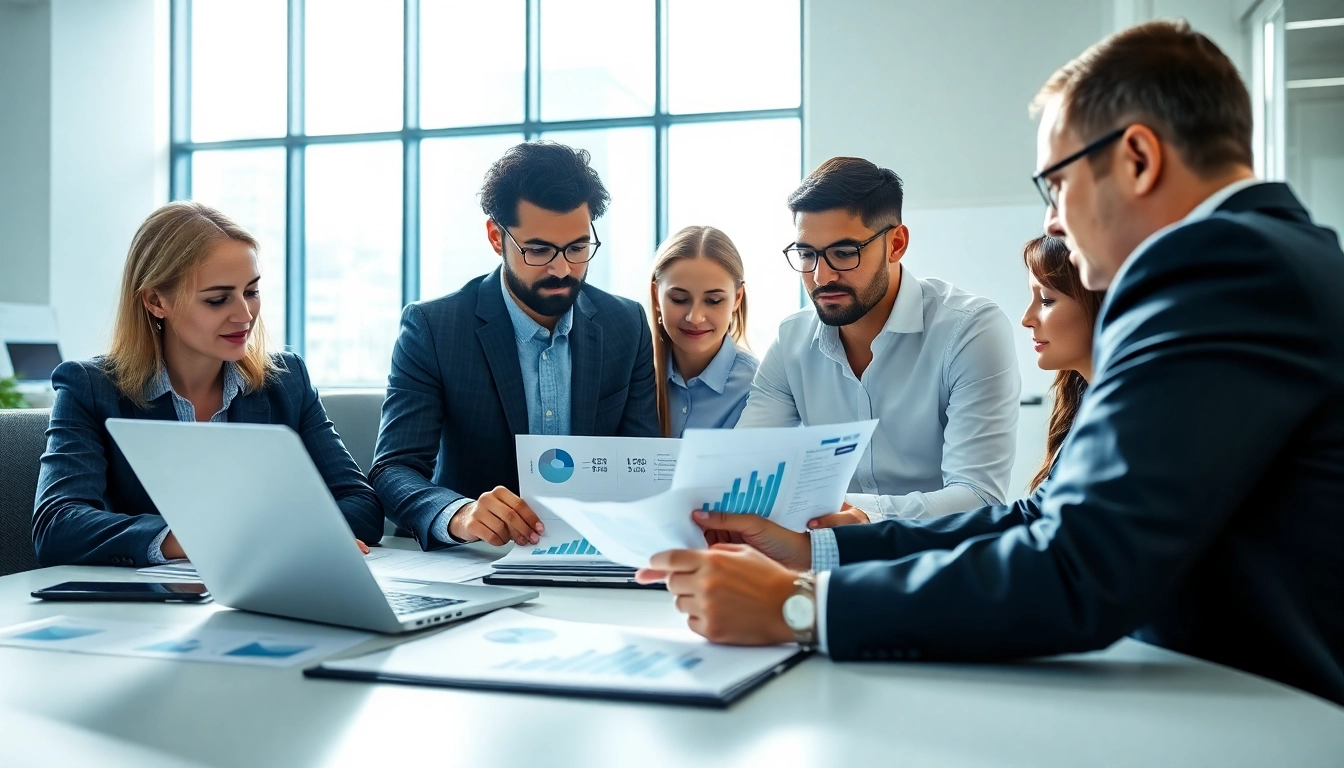 Engaged team conducting Bid-No-Bid Analysis in a modern office setting.