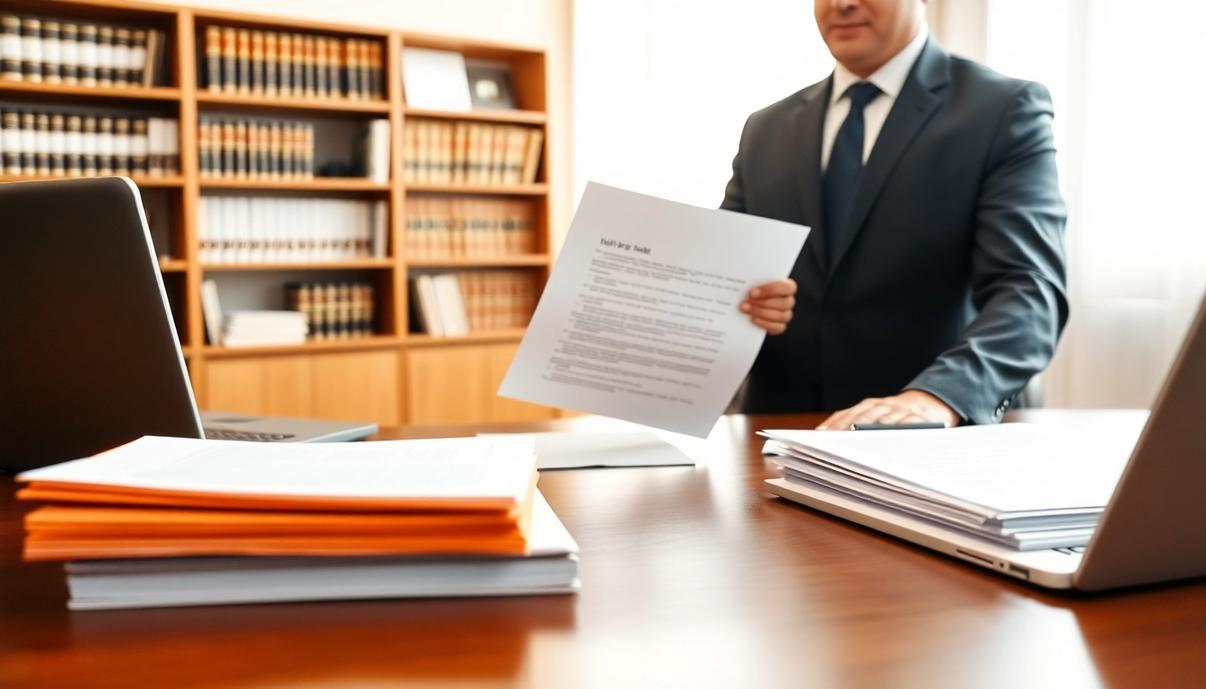 Lawyer explaining Probate to a client amidst legal documents and books in a professional setting.