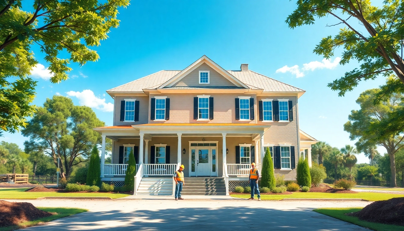 Colonial home construction showcasing traditional architecture in a serene outdoor setting.