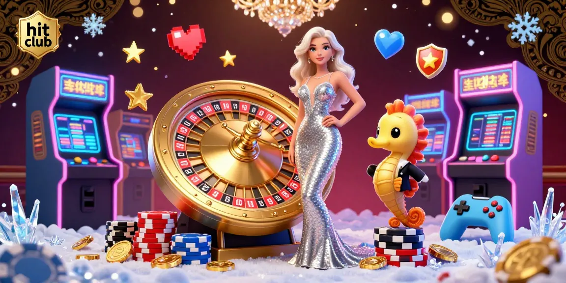 Spin to win at hit club with a glamorous scene of a woman by a roulette wheel and fun game elements.