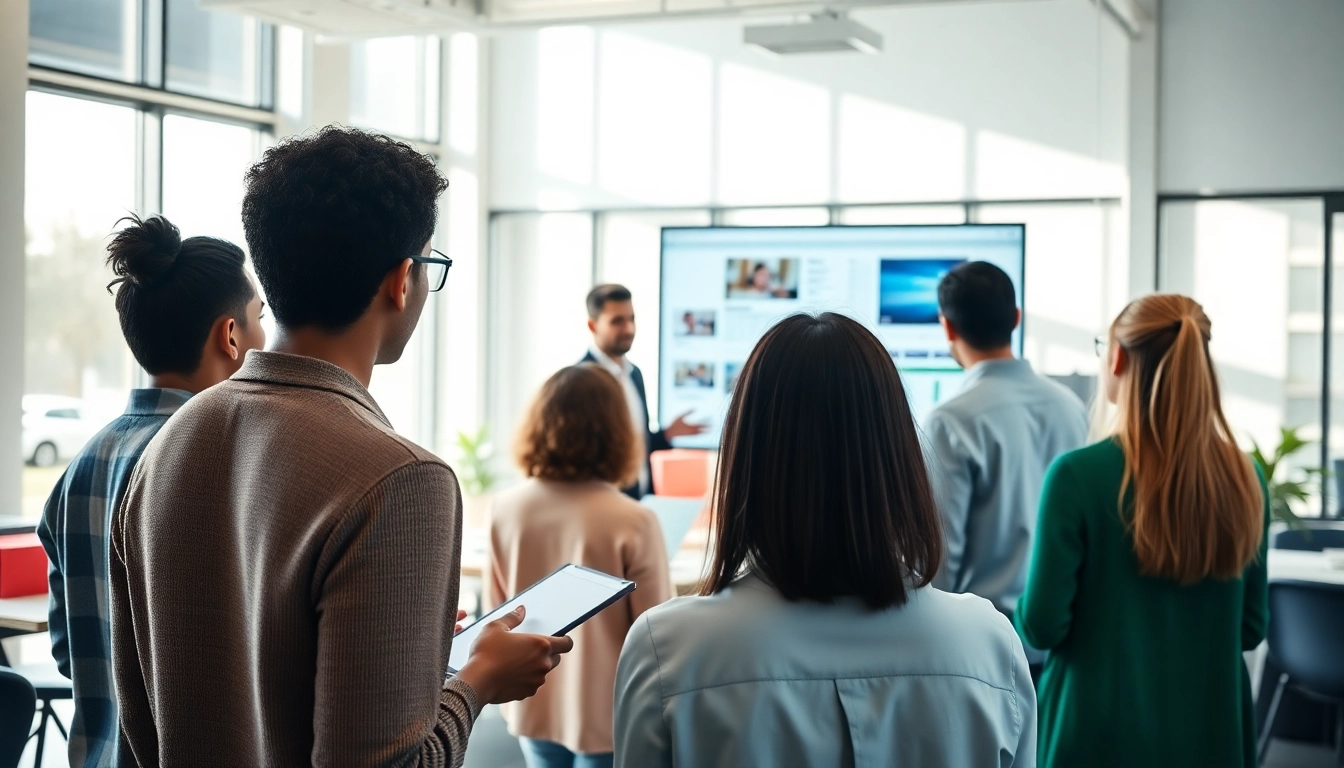 Engaged individuals receiving career coaching in a modern office environment.