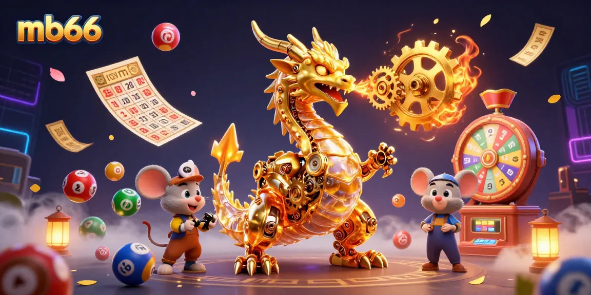Engage with mb66 casino excitement featuring a biomechanical dragon and vibrant lottery elements.