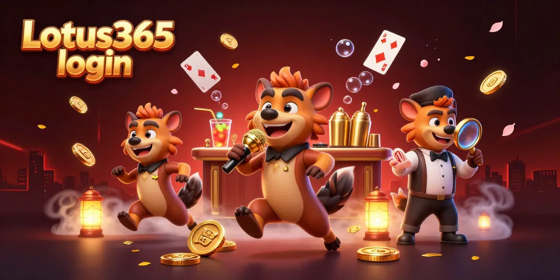 Experience the excitement of Lotus365 login with fun casino characters in a vibrant comedy theme.