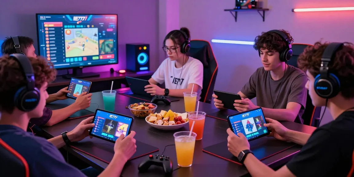 Engaged players enjoying the IE777 game on mobile devices, creating a vibrant gaming atmosphere.