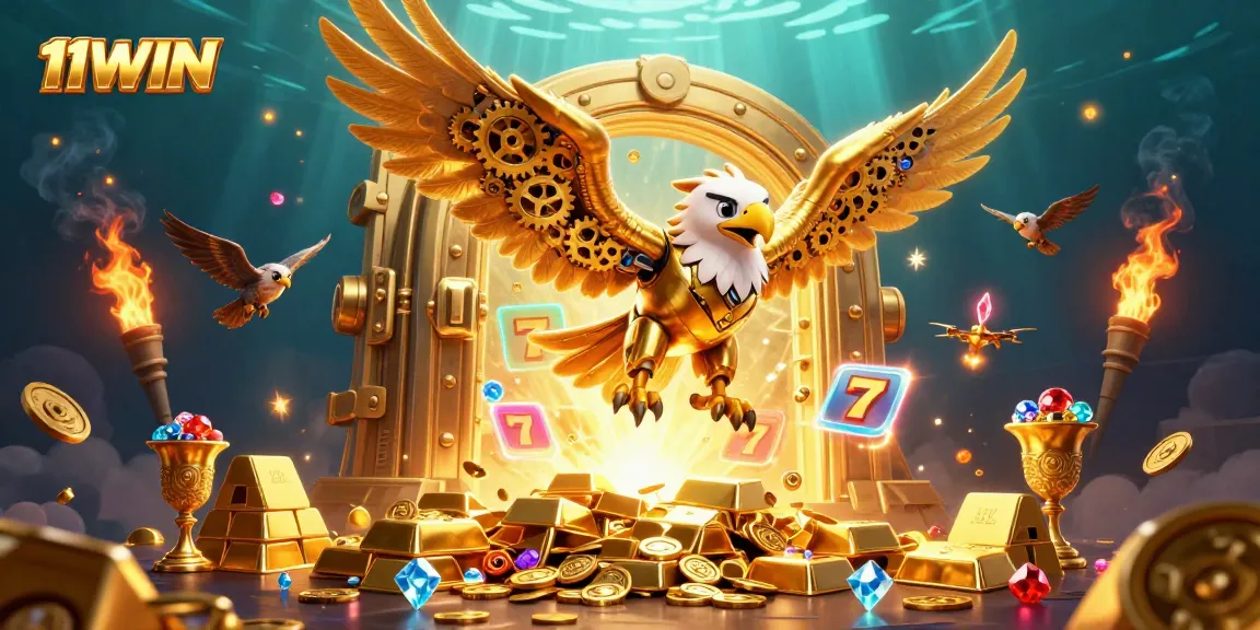 Engage with 11WIN by winning big at the vibrant casino with holographic slot reels and golden treasures.